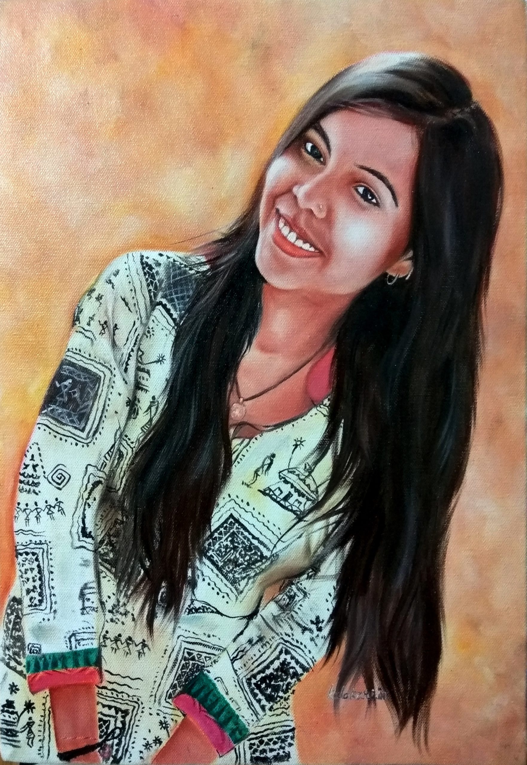Oil painting portrait of girl