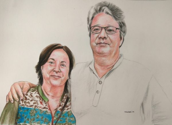 Color pencil portrait of couple