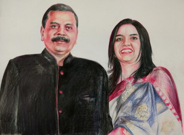 Two persons color pencil portrait on A4 size