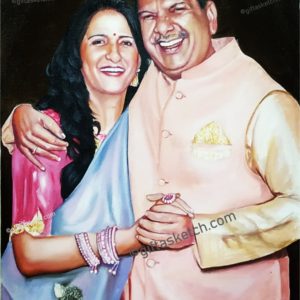 Two persons oil portrait painting on A2 size