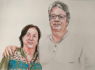 Color pencil portrait of couple