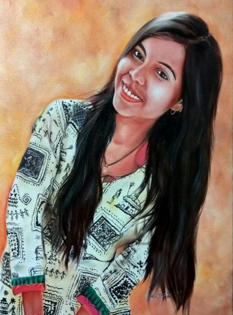 Oil painting portrait of girl