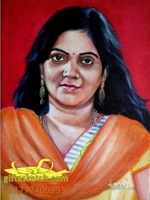 Girl oil painting on canvas. visit kalakari.in to order painting