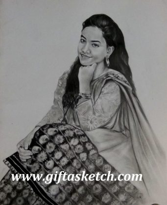 Charcoal Portrait Drawing Of girl